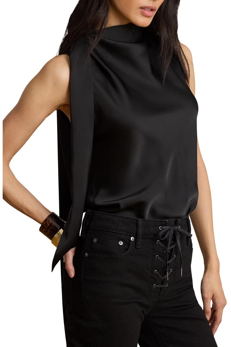 Sleeveless Satin Charmeuse Top, Main, color, BLACK