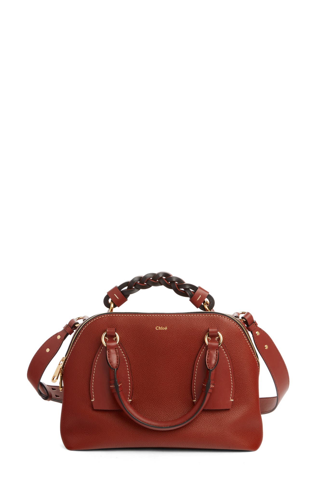 Medium Daria Leather Day Bag, Main, color, SEPIA BROWN