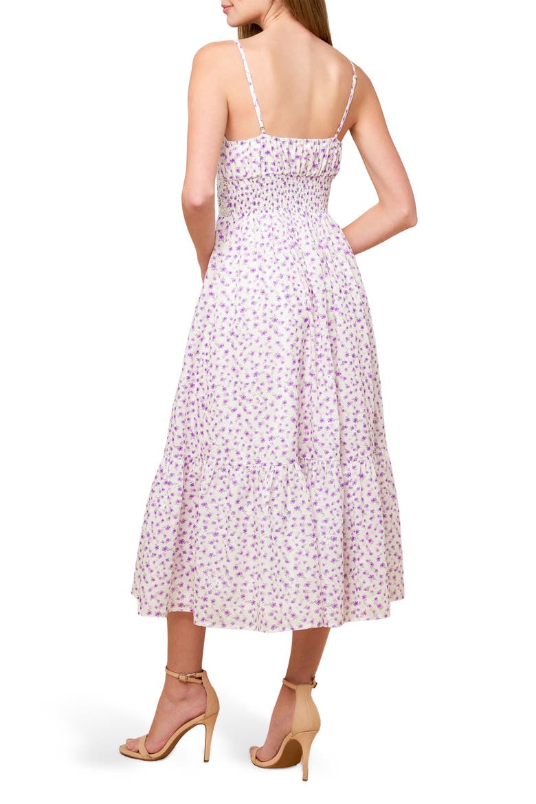 Floral Lace Trim Fit & Flare Midi Dress, Alternate, color, WHITE/ LAVENDER