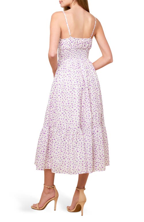Flying Tomato Floral Lace Trim Fit & Flare Midi Dress In White/lavender