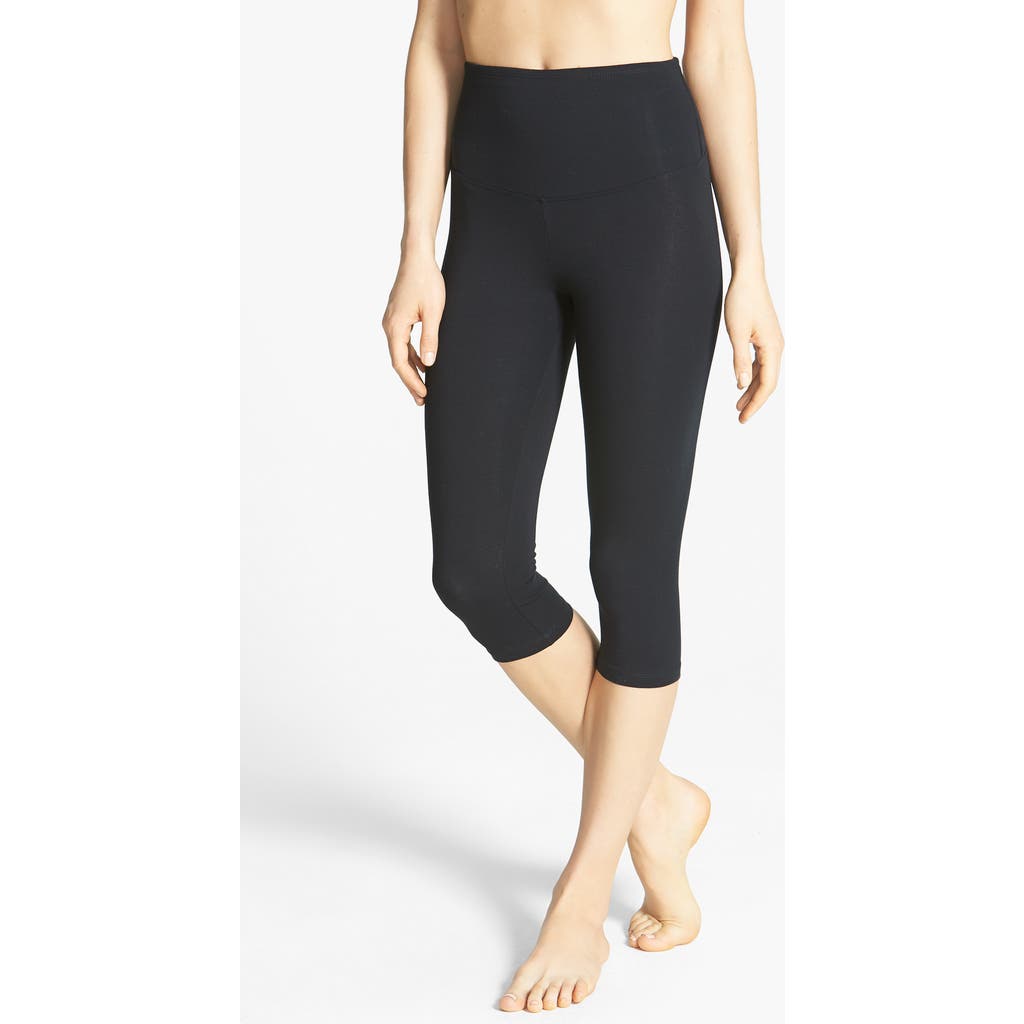 Shop Yummie 'talia' Compact Cotton Blend Capris In Black