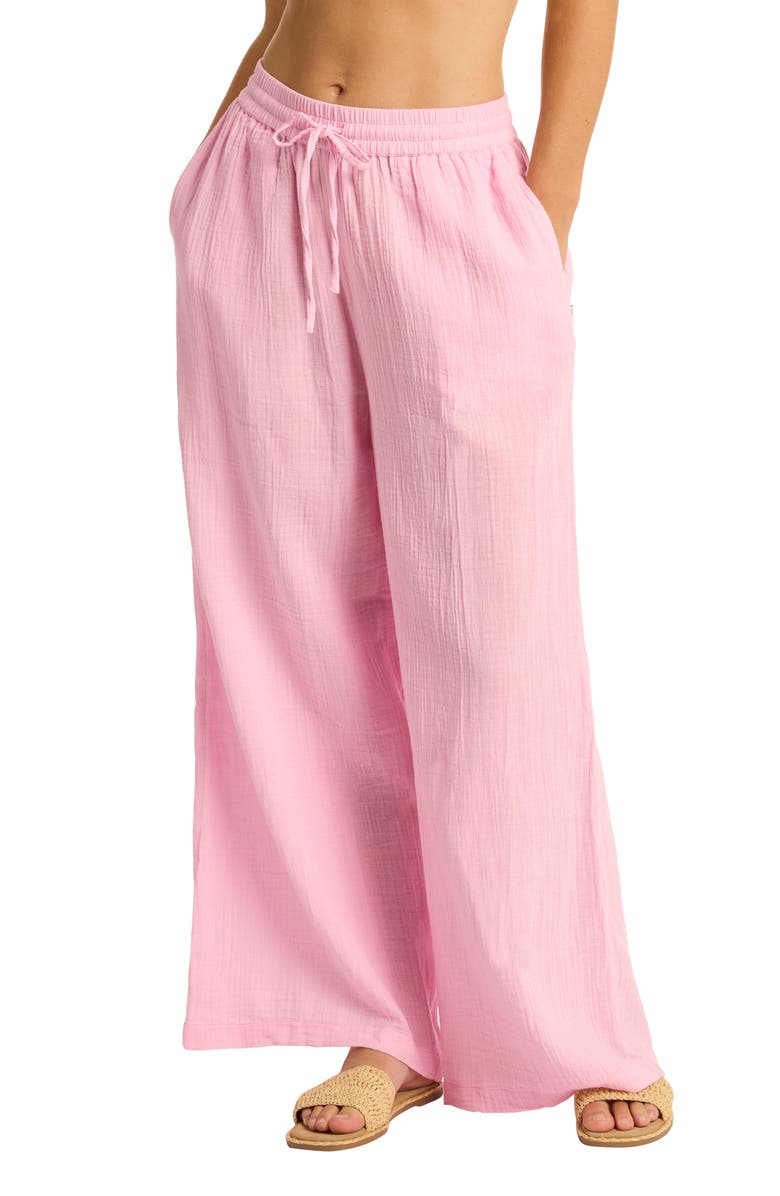 Sea Level Sunset Beach High Waist Cotton Gauze Cover-Up Pants, Alternate, color, Pink
