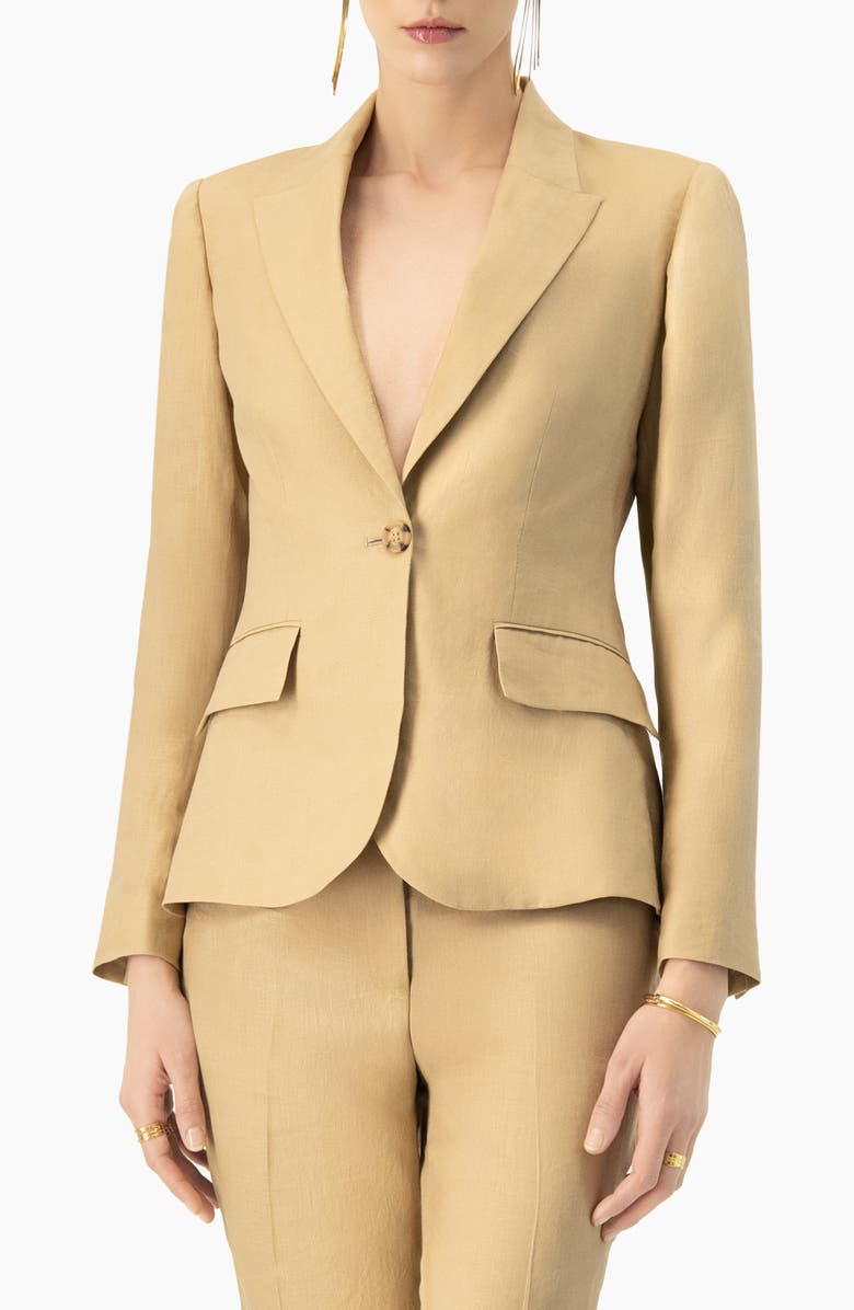 IVONNE Single-Button Tailored Linen Blazer, Main, color, Beige