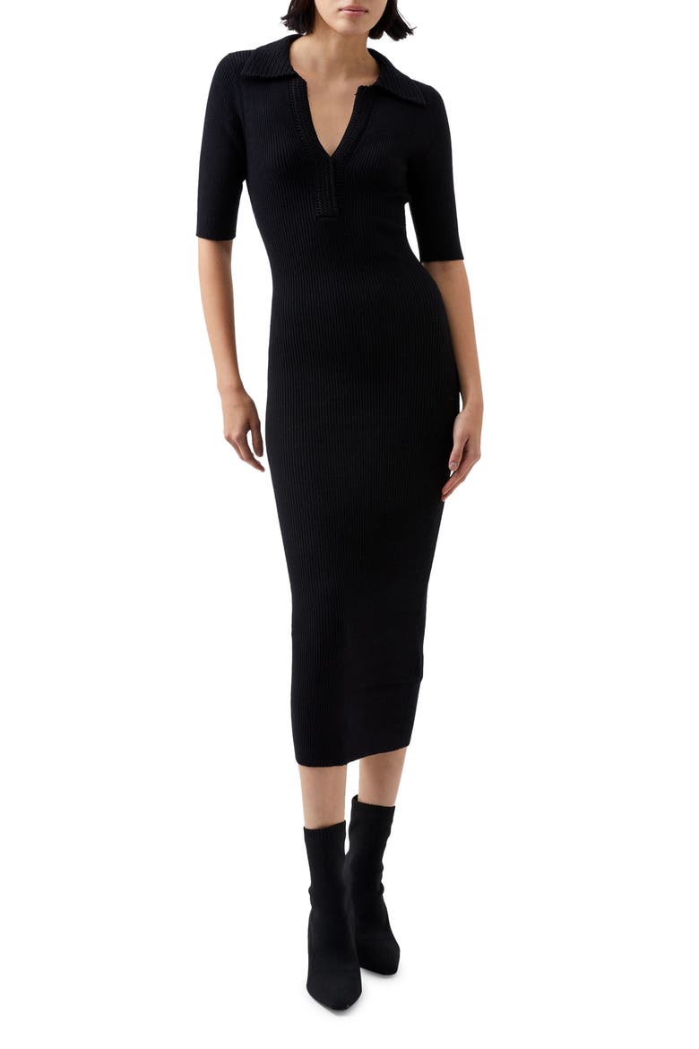 Cosysoft Polo Rib Midi Sweater Dress, Main, color, BLACK