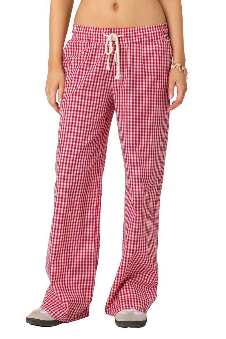 Taya Gingham Low Rise Drawstring Pants, Main, color, RED