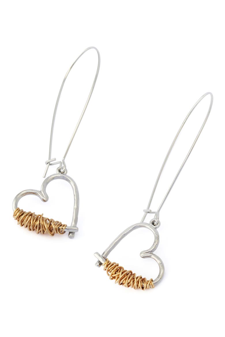 Wire Heart Earrings, Alternate, color, TWO TONE