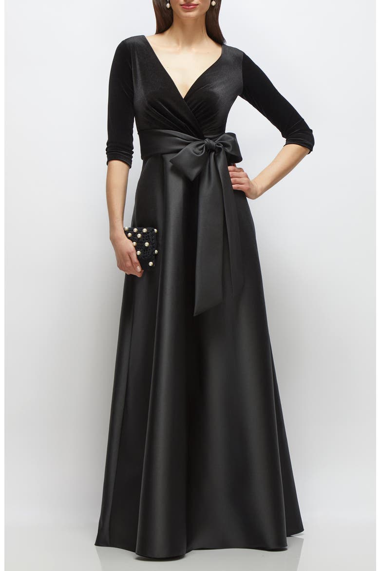 Mixed Media Gown, Main, color, BLACK