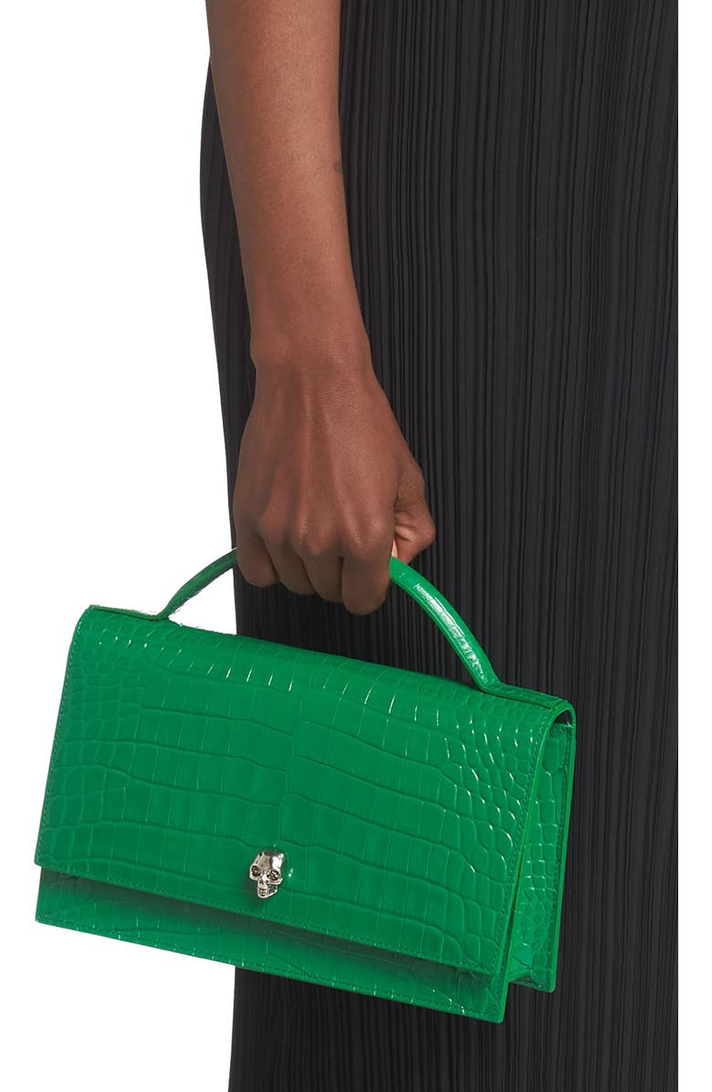 McQueen Medium Skull Croc Embossed Leather Crossbody Bag, Alternate, color,