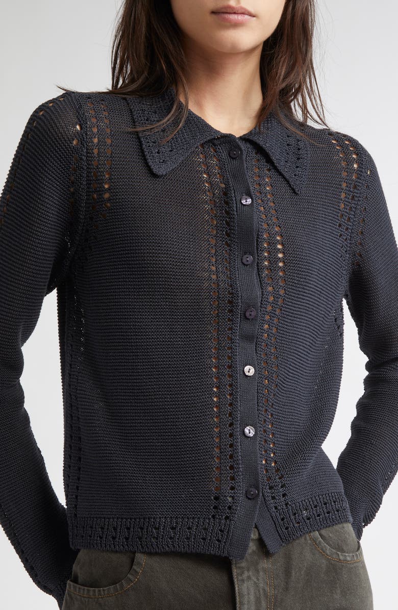 Eckhaus Latta Sol Pointelle Cotton Cardigan, Alternate, color, 