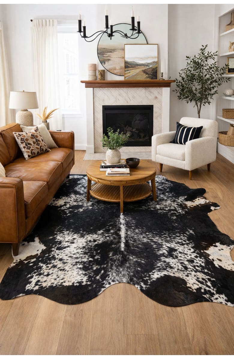 Rhacam Eco Hides RH Rugs Lazlo Black Speckled Cowhide Rug 7'3" × 6'6", Alternate, color, Black Speckled