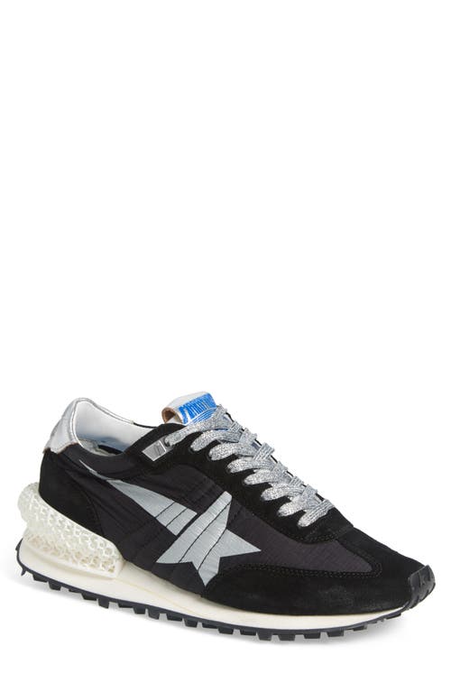 Golden Goose Running Marathon Leather-trimmed Shell Sneakers In Black/silver