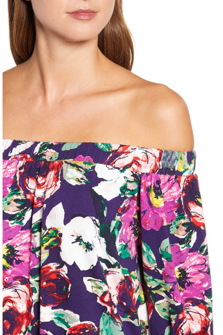 Loveapella Floral Off the Shoulder Top, Alternate, color, AZALEA/ PLUM