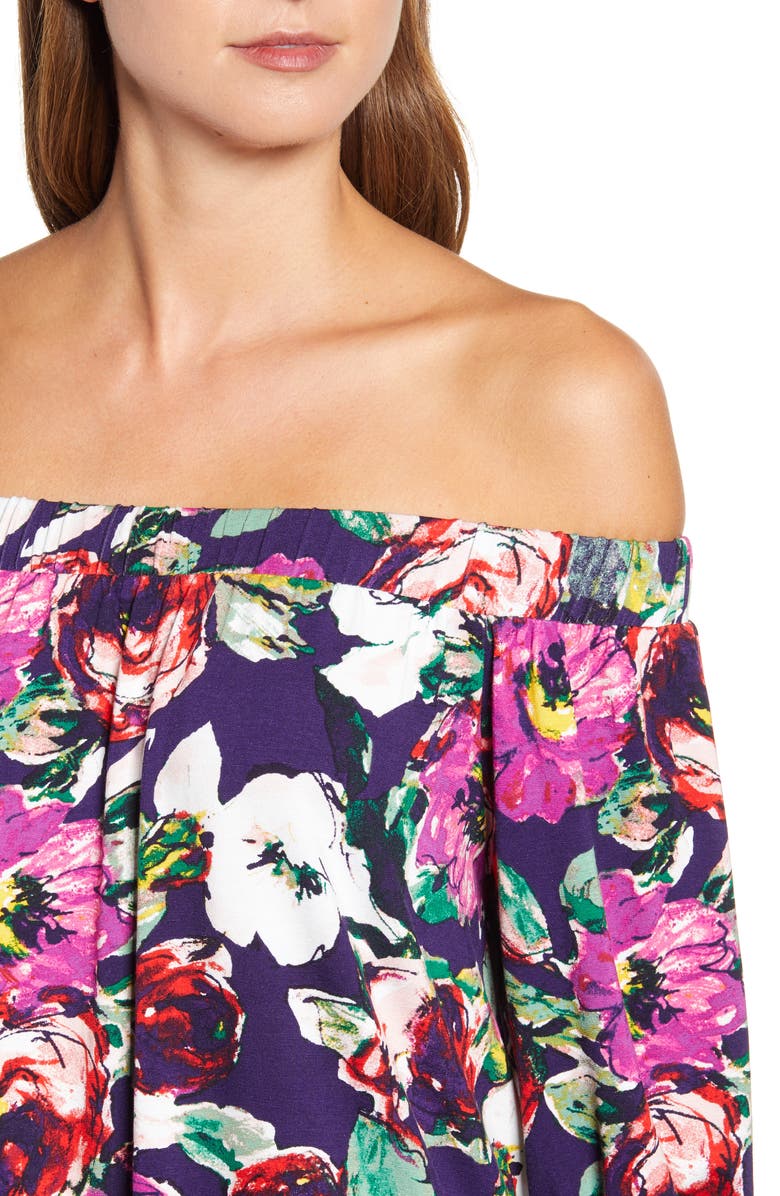 Loveappella Loveapella Floral Off the Shoulder Top, Alternate, color, Azalea/ Plum