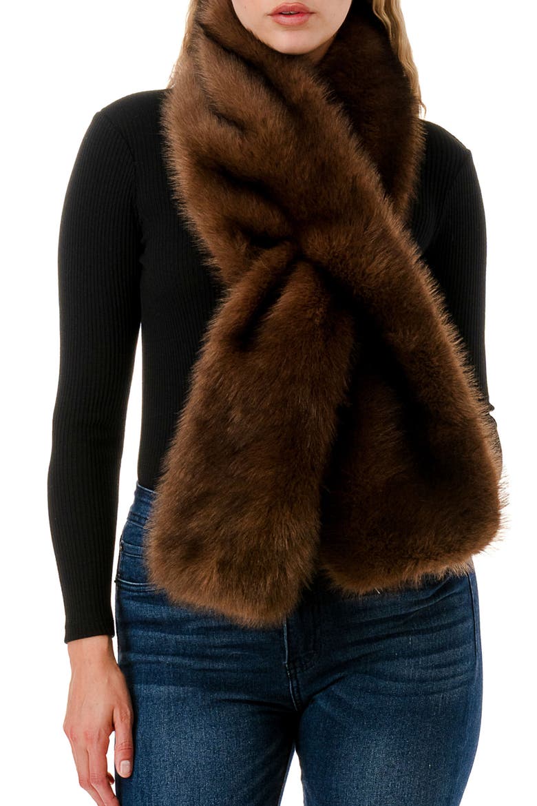 Faux Fur Pull-Through Scarf, Main, color, BROWN