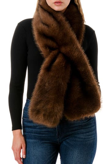 Marcus Adler Faux Fur Pull-through Scarf In Brown
