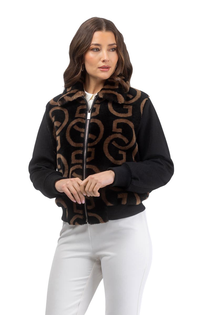 GORSKI G Printed Merino Shearling Lamb Bomber Jacket Crafted with Loro Piana Wool Trim, Alternate, color, Black/Chestnut