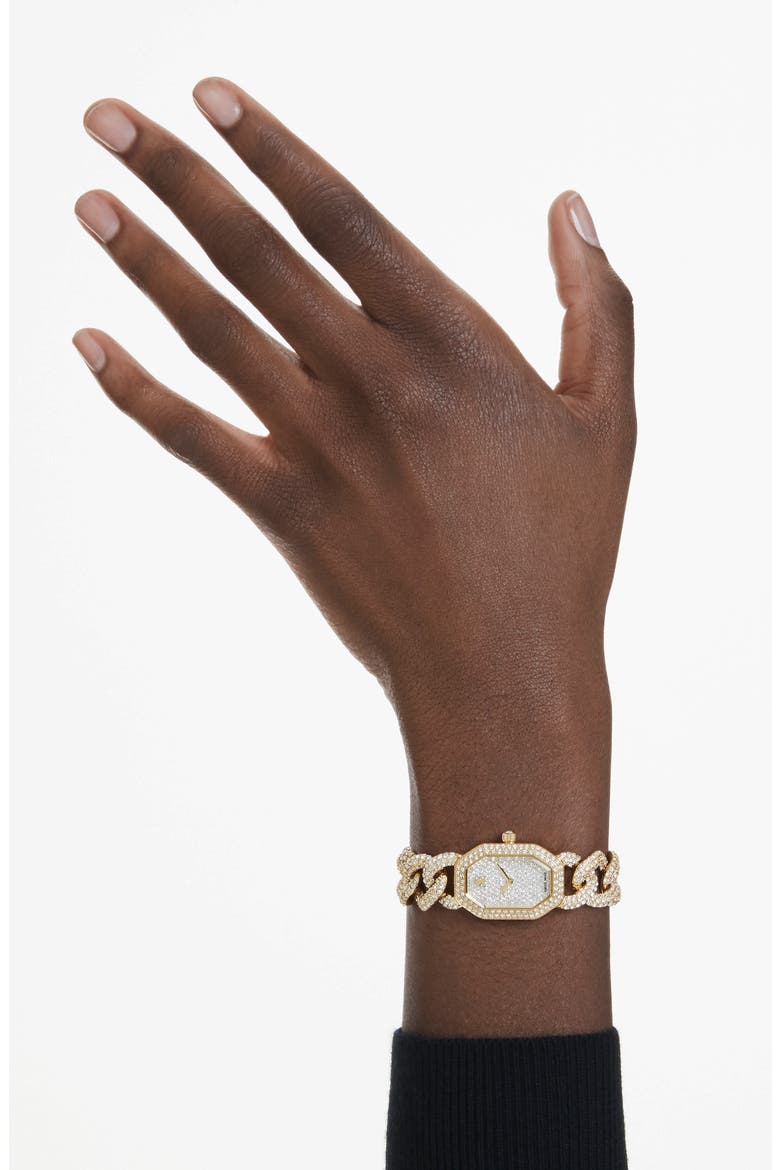 Dextera Crystal Gourmette Chain Watch, Alternate, color, GOLD TONE