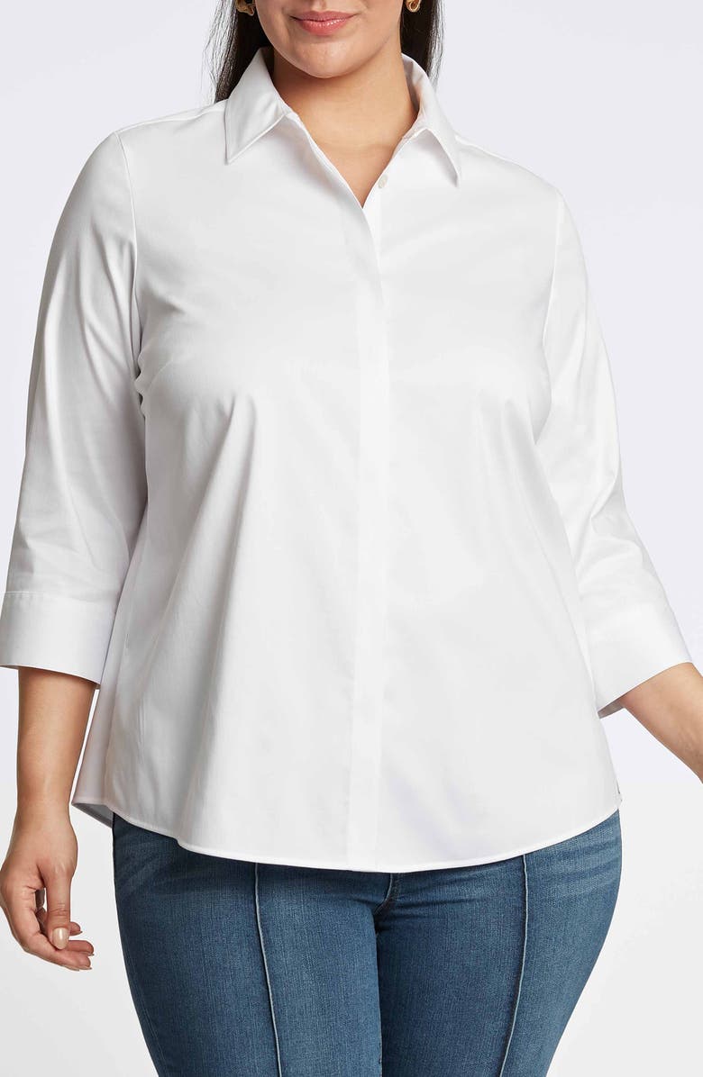 Foxcroft Luna Cotton Blend Sateen Button-Up Shirt, Main, color,