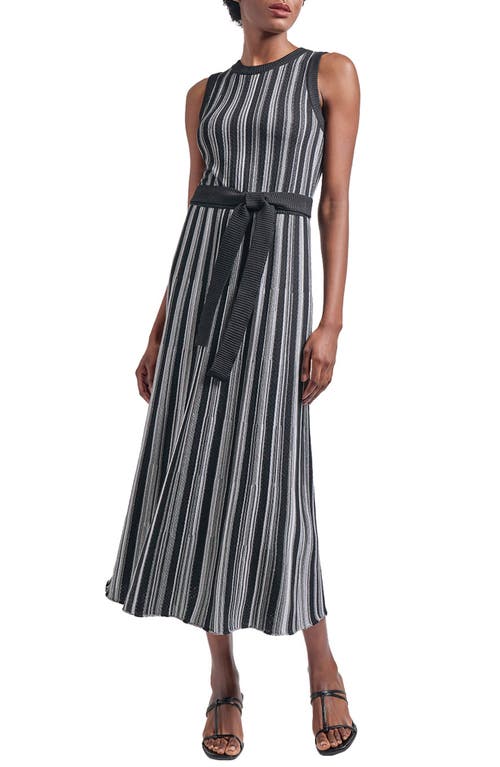 Misook Sleeveless Soft Ribbed Knit Belted Maxi Dress - Modern Fit In Black/white