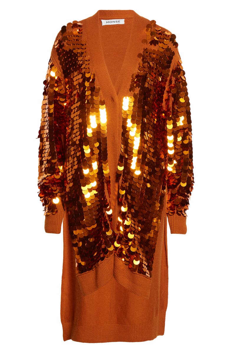 MONSE Sequin Longline High-Low Merino Wool Cardigan, Alternate, color,