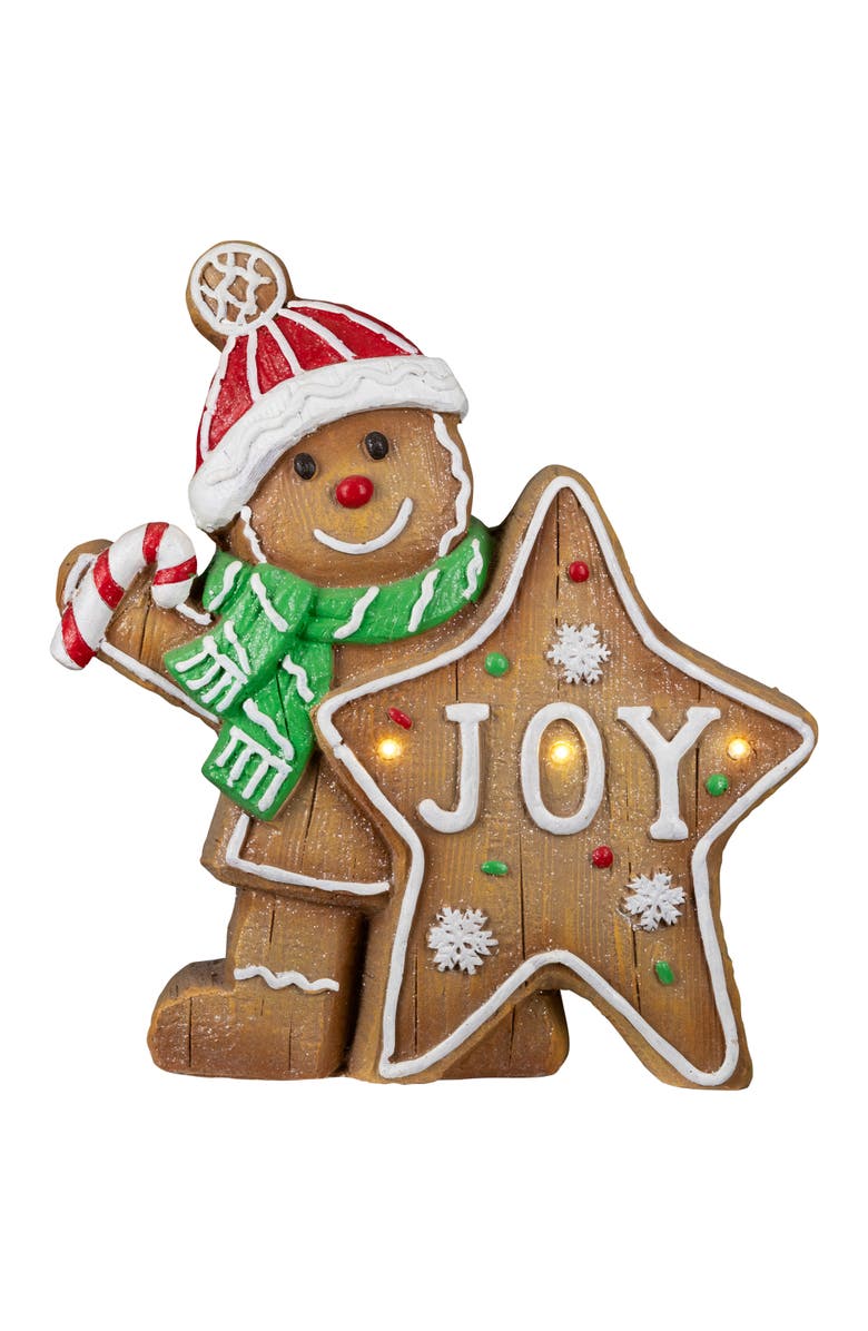 Northlight Gingerbread Cookie Boy with Lighted "Joy" Star Christmas Decoration - 13.5", Main, color, Brown