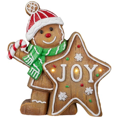 Gingerbread Cookie Boy with Lighted "Joy" Star Christmas Decoration - 13.5"