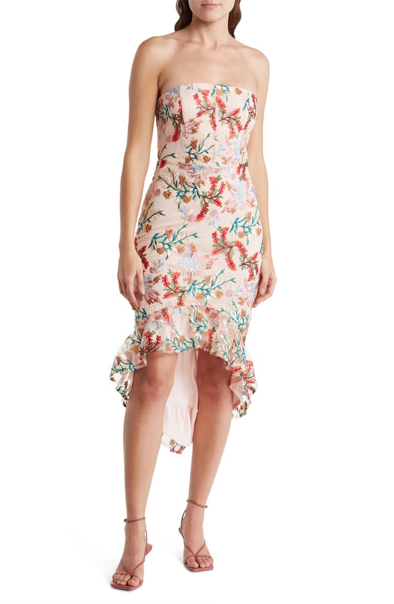 Sam Edelman Bouquet Floral Embroidered Strapless Sheath Dress, Main, color,