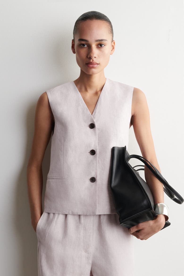 Linen Vest, Main, color, LIGHT PINK