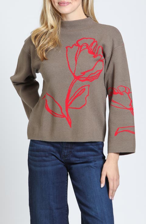 Contrast Floral Pullover Sweater