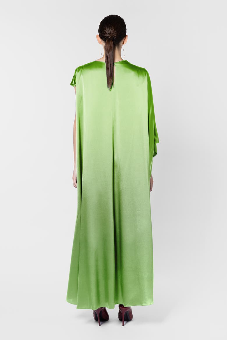 Green Asytmetric Draped Silk Hiba Dress, Alternate, color, Meadow