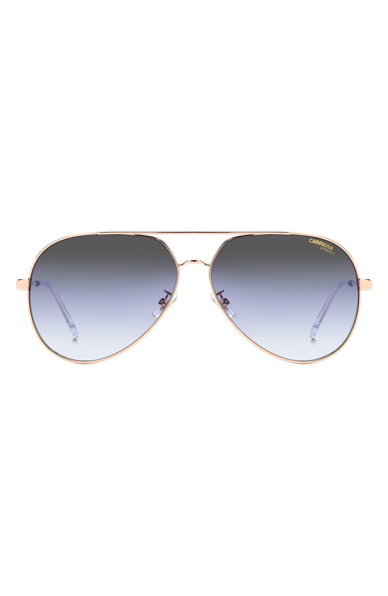 Carrera Eyewear 63mm Polarized Oversize Aviator Sunglasses, Main, color, Gold Blue/ Grey Shaded Blue