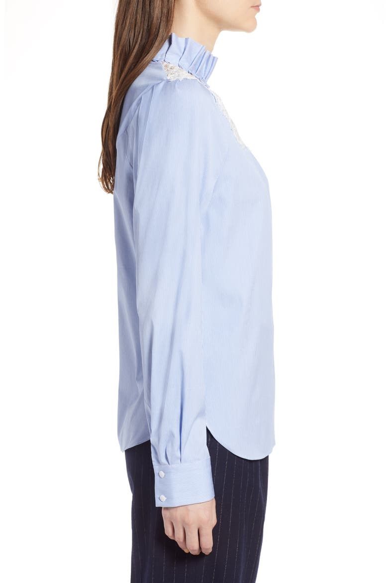 Lace Yoke Poplin Pinstripe Blouse, Alternate, color, WHITE- BLUE MICRO STRIPE