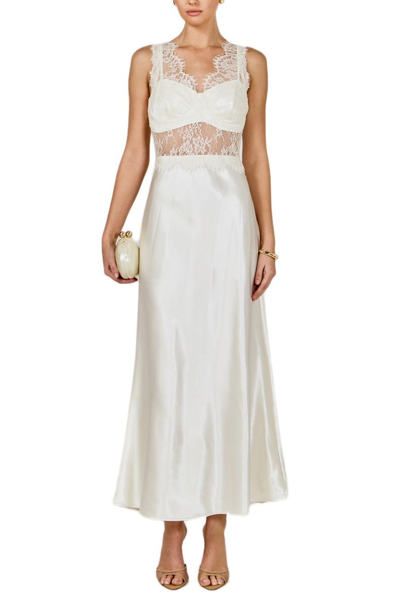 Endless Rose Lace Trim Midi Dress, Main, color, Ivory
