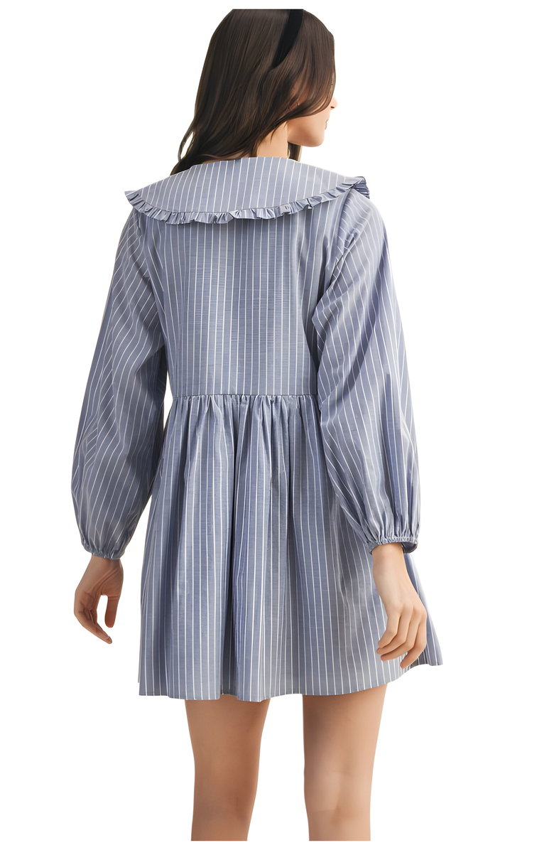 Knit and Lounge Striped Mini Dress with Ruffle Collar and Front Tie Detail, Alternate, color, 