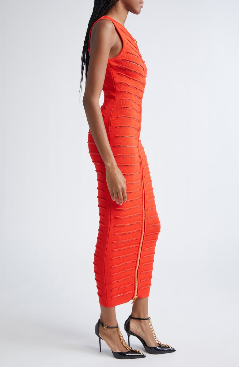 Balmain Crocodile Knit Midi Sweater Dress, Alternate, color, 3Cl Red