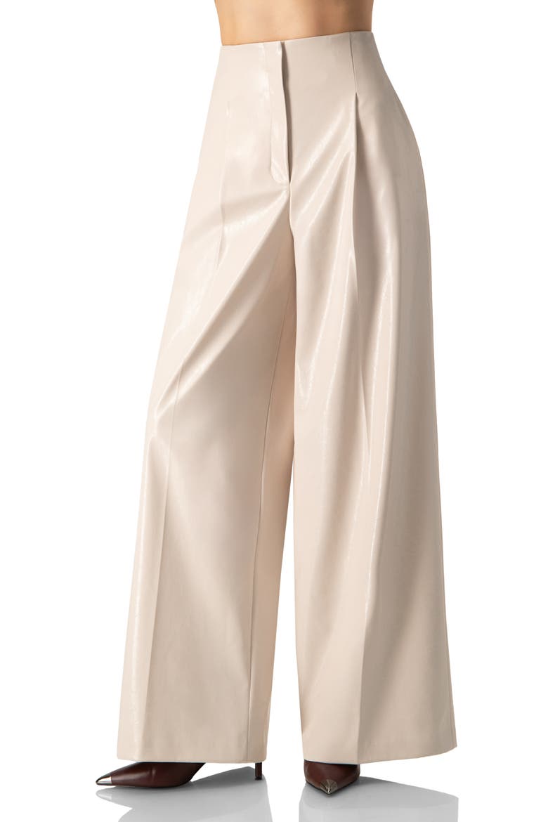 Wide Leg Faux Leather Pants with Pockets, Main, color, Ivory