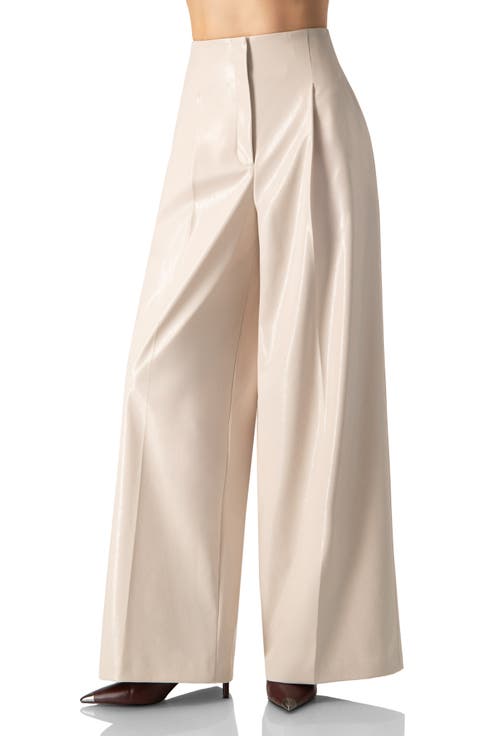 Wide Leg Faux Leather Pants with Pockets