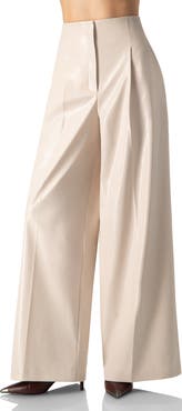 IVONNE Wide Leg Faux Leather Pants with Pockets