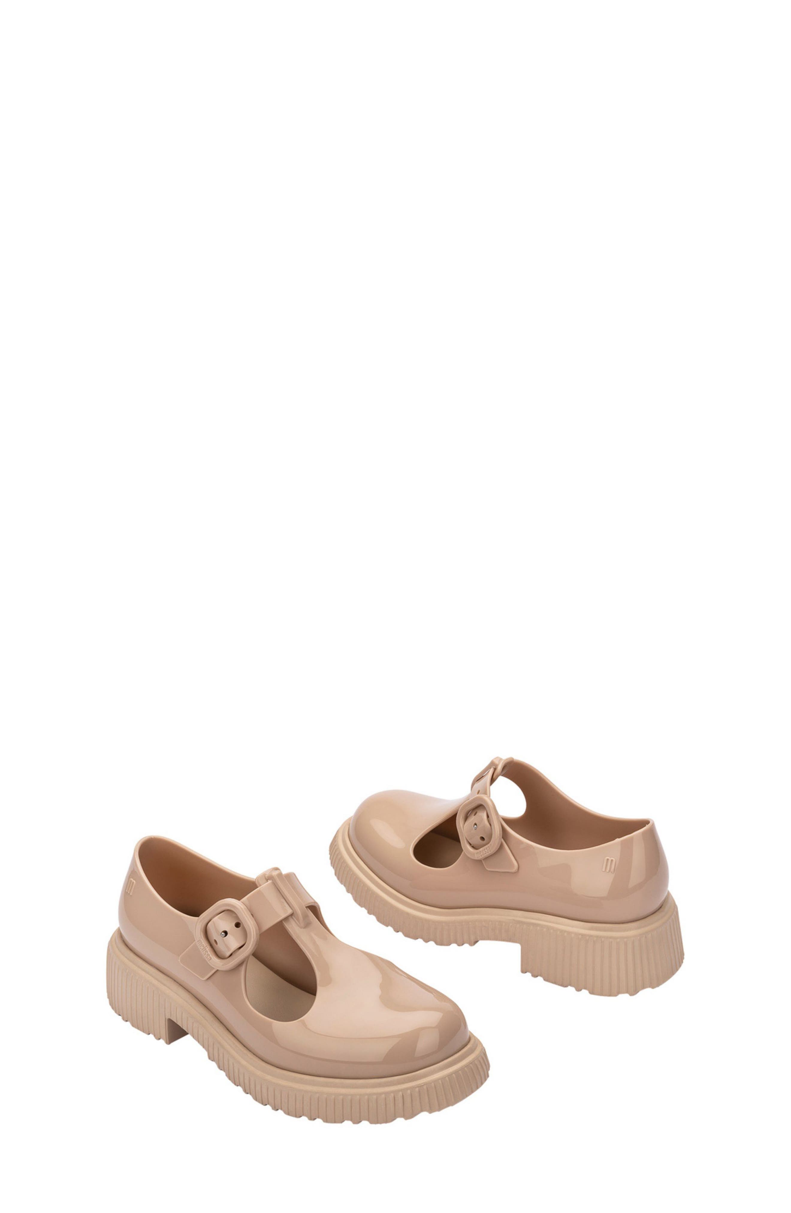 Mini Melissa Kids' Jackie T-Strap Shoe, Alternate, color, Beige Glit