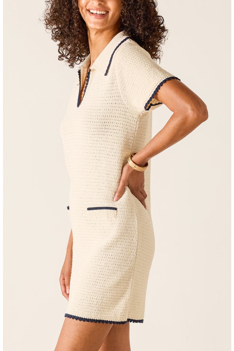 Paley Polo Crochet Dress, Alternate, color, Ecru/Navy