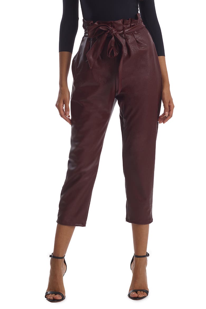 Paperbag Waist Faux Leather Crop Pants, Main, color, OXBLOOD