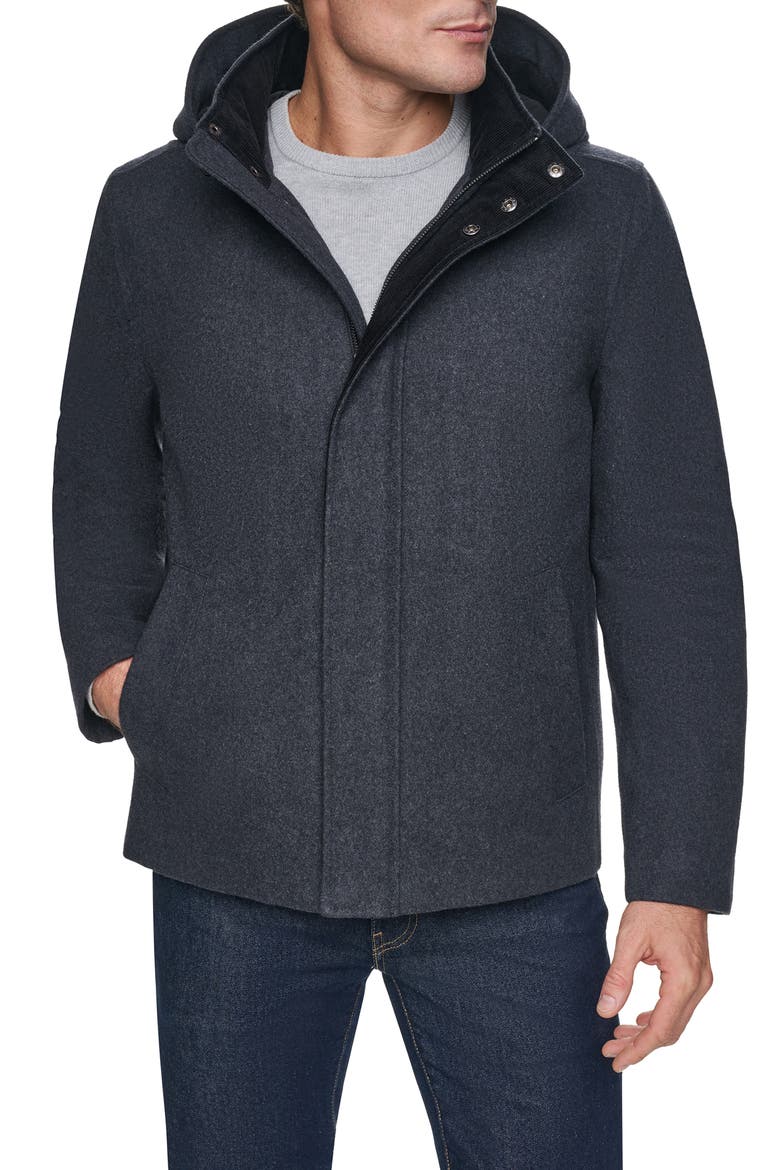 Hooded Wool Blend Field Coat, Main, color, CHARCOAL