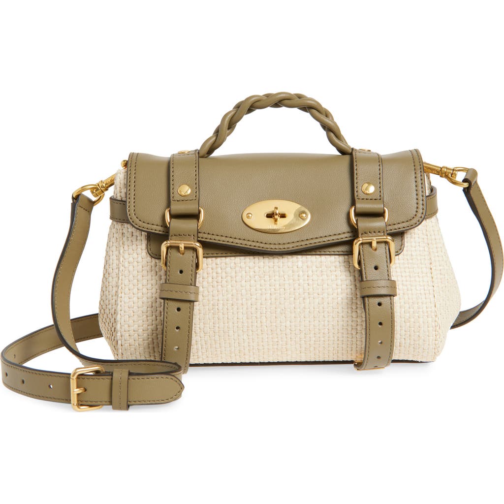 Mulberry Mini Alexa Raffia & Leather Satchel In Linen Green/natural