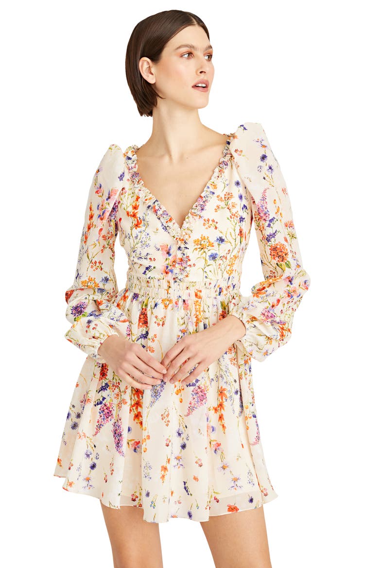 Lila Floral Print Long Sleeve Chiffon Minidress, Alternate, color, WILDFLOWER MEADOW