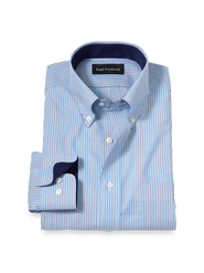 Paul Fredrick Cotton Buttondown Collar Broadcloth Slim Contrast Trim Button Cuff Long Sleeve