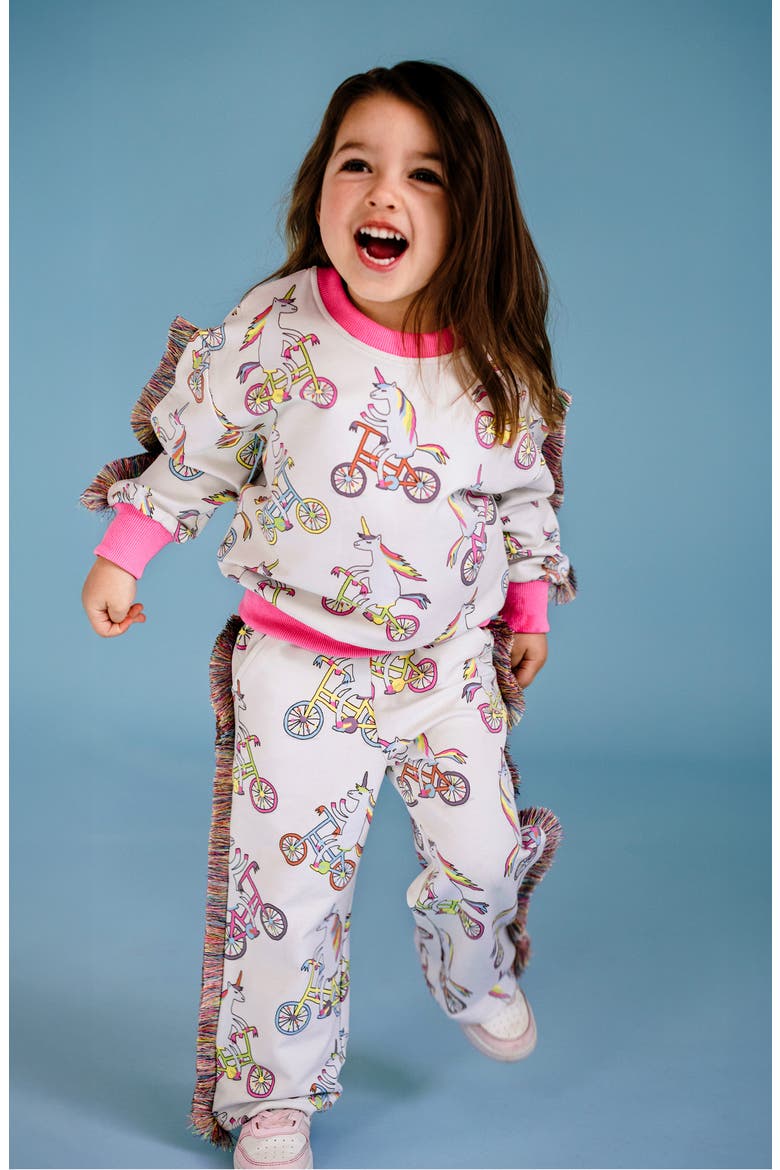Kids' Funky Fringe Unicorn Print Cotton Sweatshirt, Alternate, color, CREAM