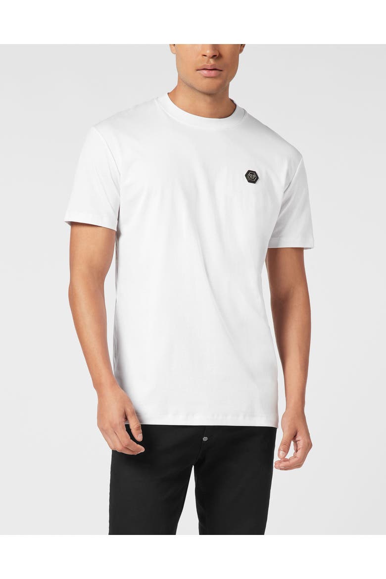 Round Neck T-Shirt Hexagon Men, Main, color, white