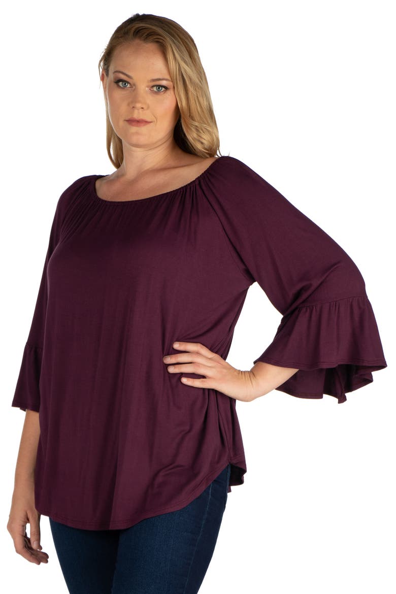 Plus Size Bell Sleeve Loose Fit  Tunic Top, Alternate, color, Plum