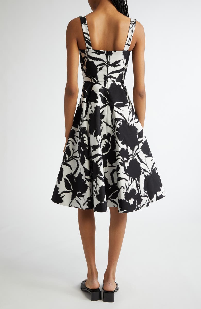 Michael Kors Collection Abstract Floral Print Dance Bustier Dress, Alternate, color, Black/ Optic White