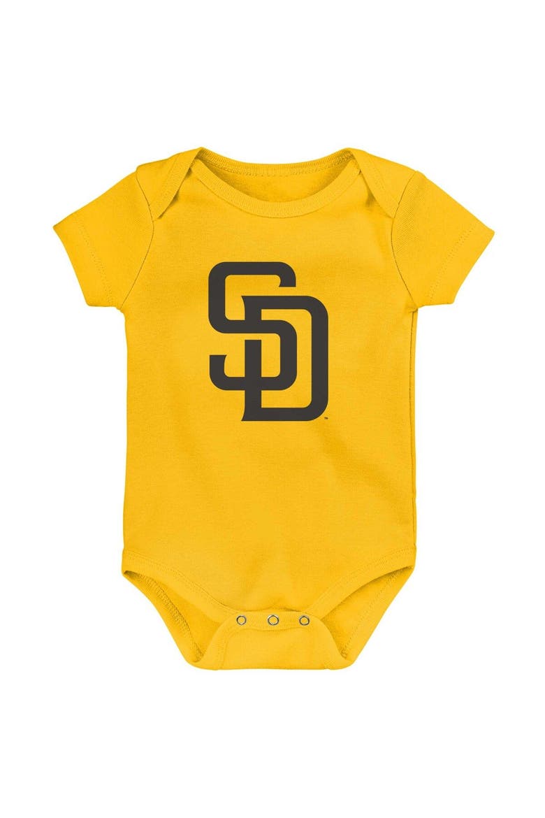 Infant Gold/White/Heather Gray San Diego Padres Biggest Little Fan 3-Pack Bodysuit Set, Alternate, color, Gold